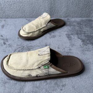 Sanuk Shoes Mens Size 14 Brown Beige Canvas Slip‎ On Comfort Casual Loafer Flats